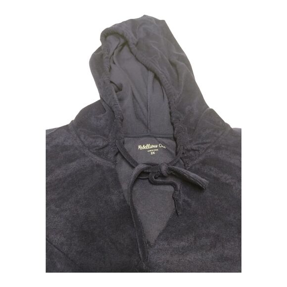 Rebellious One Women's Sweater Trendy Loop Terry Hoodie long sleeve Sz 2X Blue - Picture 3 of 9